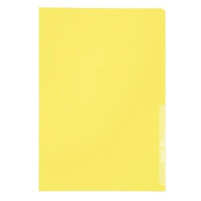 Sichthülle A4, gelb, oben und rechts offen, dokumentenecht, PP, genarbt, Folienstärke: 0,13mm, Inhalt: 100 Stück