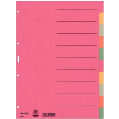 Kartonregister A4, Tabe: blanko, 10tlg., farbige Blätter, 4-fach Lochung, Karton: 230g, Maße: 225 x 300 mm