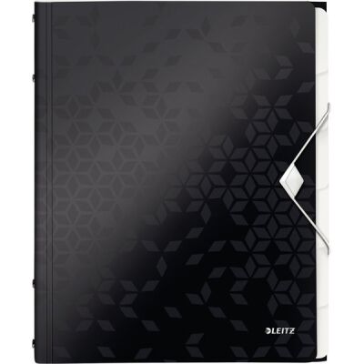 Ordnungsmappe WOW A4, schwarz. 6 Fächer, 3 seitliche Klappen, Verschluss, Füllmenge: 200 Blatt, 260 x 320 mm