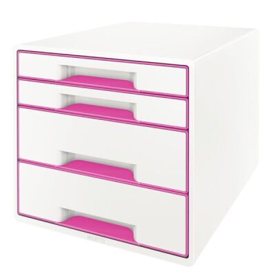Schubladenbox WOW Cube 4 geschlossene Schubladen, 2 hohe, 2 flache, weiß/pink, mit Auszugstopp, Schubladeneinsatz