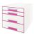 Schubladenbox WOW Cube 4 geschlossene Schubladen, 2 hohe, 2 flache, weiß/pink, mit Auszugstopp, Schubladeneinsatz