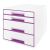 Schubladenbox WOW Cube 4 geschlossene Schubladen, 2 hohe, 2 flache, weiß/violett, mit Auszugstopp, Schubladeneinsatz
