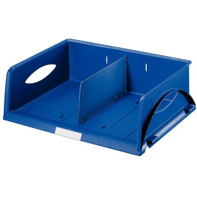 Ablagekorb Sorty Querformat blau, C4, großes Fassungsvermögen, unterteilbar mit Trennwand, stapelbar, Maße: 405 x 125 x 300 mm