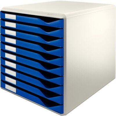 Schubladenbox Formularset 10 geschlossene Schubladen, blau, mit Auszugstopp, Maße: 285 x 290 x 355 mm