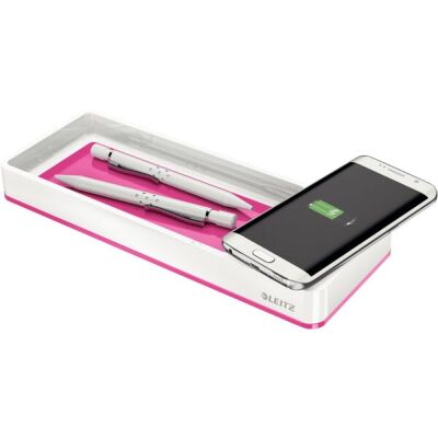 Stifteschale WOW Duo Colour, weiß/pink, mit Induktionsladegerät, Polystyrol, Maße: 266 x 28 x 101 mm