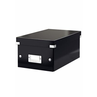 Aufbewahrungsbox Click & Store, schwarz, für 20 DVD Hüllen oder 40 Slim Case, Hartpappe, mit Deckel, Maße: 206 x 147 x 352 mm