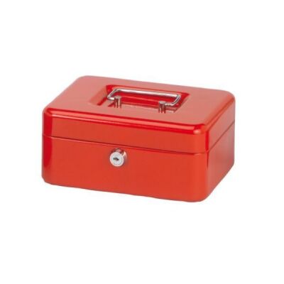 Geldkassette, rot, 200 x 170 x 90 mm, lackierter Stahl, Sicherheitszylinderschloss