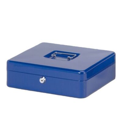 Geldkassette, blau, 301 x 250 x 89 mm, lackierter Stahl, Sicherheitszylinderschloss
