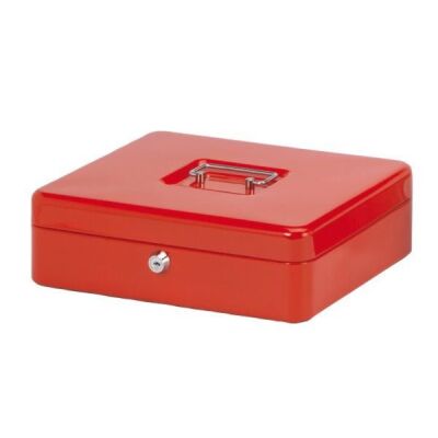 Geldkassette, rot, 301 x 250 x 89 mm, lackierter Stahl, Sicherheitszylinderschloss