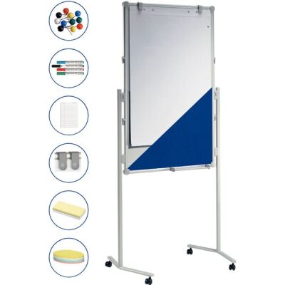 Moderationstafel mit 3fach-Nutzen: Pinnwand, Whiteboard und Flipchart, Tafel 120 x 75 cm, 2 Arbeitshöhen 167 cm oder 195 cm