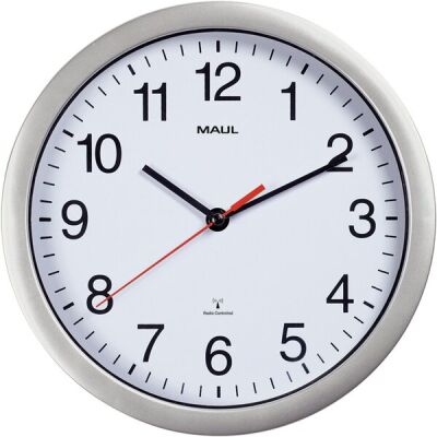 Wandfunkuhr MAULrun,  Ø 25 cm, silber, Batteriebetrieb, Arabische Ziffern