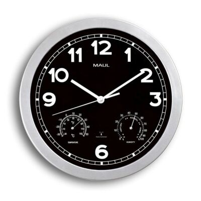 Wanduhr MAULdrive, 30RC, Funkuhr, silber, Ø 30 cm, Kunststoff-Rahmen, mit Hygro- und Thermometer