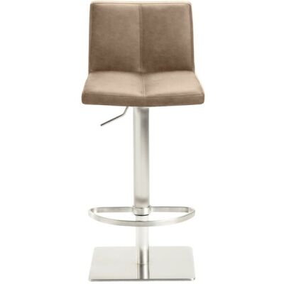 Bar-/Tresenhocker 1285 mit gepolsterter Sitzschale in beige, Vintage Kunstleder mit Steppnath, Gestell edelstahl gebürstet