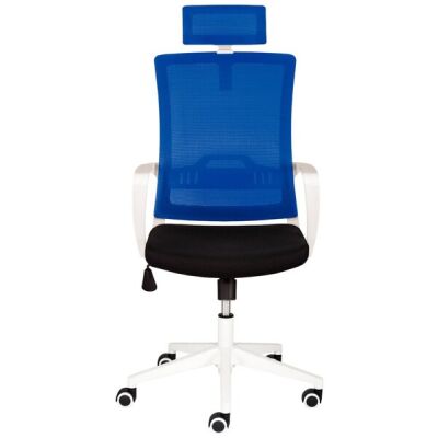 Drehstuhl 2377 mit Kopfstütze und Armlehne, Sitz schwarz, Rücken/Kopfstütze blau
