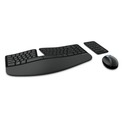Ergonomische, geteilte Tastatur, 13 Sondertasten und Maus mit 1000 dpi, 4 Wege Scrollrad, für Rechtshänder