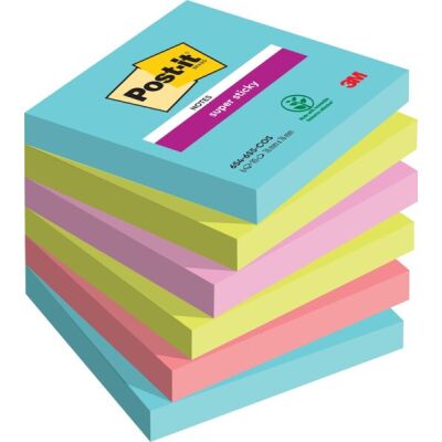 Haftnotiz Super Sticky Note, 76 x 76 mm, 6 x 90 Blatt, Cosmic Collection: türkis, neongrün, guavapink, tropicalpink