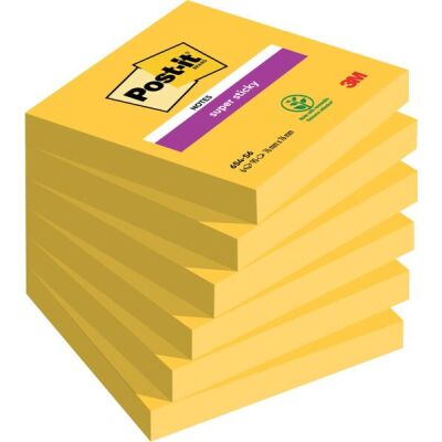 Haftnotiz Super Sticky Note, 76 x 76 mm, 6 x 90 Blatt, 6 Block, ultragelb