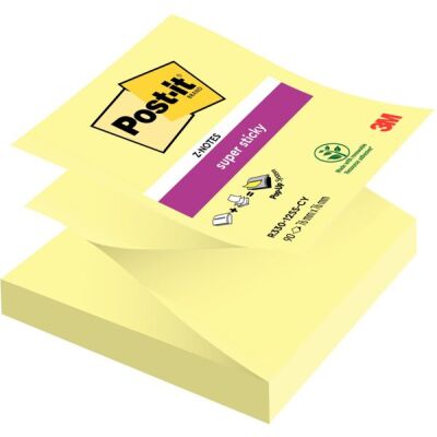 Haftnotiz Super Sticky Z-Note, 76 x 76 mm, 1 x 90 Blatt, 1 Block, gelb