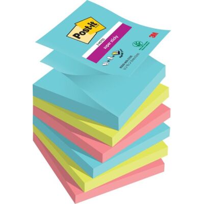 Haftnotiz Super Sticky Z-Note, 76 x 76 mm, 6 x 90 Blatt, 6 Block, Cosmic Collection: je 2 Block türkis, neongrün, guavapink