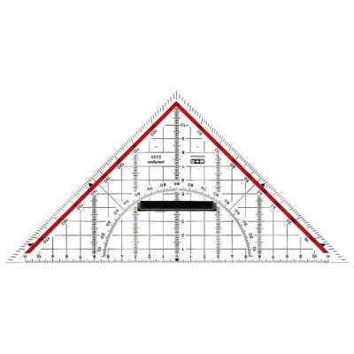 Zeichendreieck 22 cm glasklar, Skala rot hinterlegt, 180° - 1°, 45°-Linie, markierte Winkel 7°, 42°, 75°