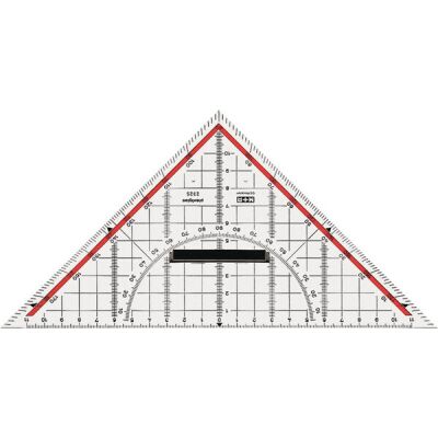 Zeichendreieck 25 cm glasklar, Skala rot hinterlegt, 180° - 1°, 45°-Linie, markierte Winkel 7°, 42°, 75°