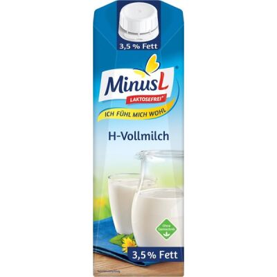 Minus-L H-Milch 1 Liter, 3,5% Fett, mit Schraubverschluss, laktosefrei, ultrahocherhitzt, homogenisiert, 1 Karton à 10 Liter