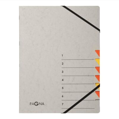 Pagna Eckspann-Ordnungsmappe Easy Grey, 7 Fächer, grau, orange Taben, Beschriftung: 1-7 zusätzlich Beschriftungslinien, Eckspannverschluss