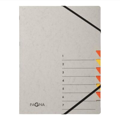 Pagna Eckspann-Ordnungsmappe Easy Grey, 7 Fächer, grau, orange Taben, Beschriftung: 1-7 zusätzlich Beschriftungslinien, Eckspannverschluss