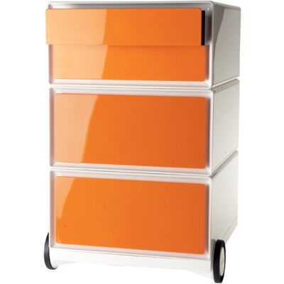 Rollcontainer easyBox, 2 Schübe, 1 Doppelschublade, weiß/orange