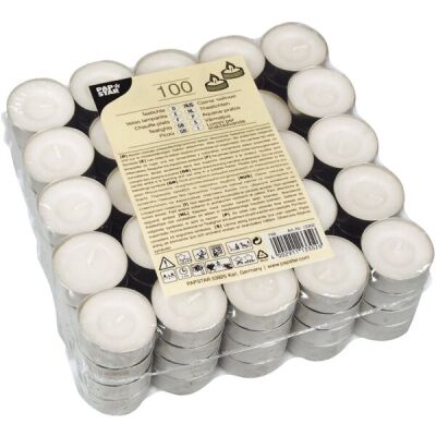 Teelichte Ø 3,9 cm, Höhe: 1,7 cm, weiß, Brenndauer: 4,5 Std., 100 Stück