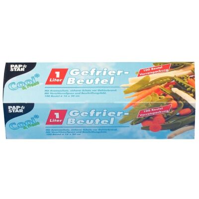 Gefrierbeutel mit Verschlussclipsen, 1l, 24 x 16 cm, transparent, mit Beschriftungsfeld, Stärke: 35 my, 100 Beutel