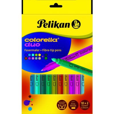 Pelikan Fasermaler Colorella duo, 12 Stifte im Etui, 12 Farben sortiert, Stift mit zwei Spitzen (dick+dünn).