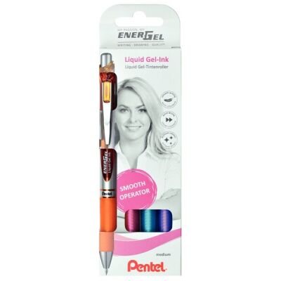 Liquid Gel-Tintenroller EnerGel 4er Set orange,pink,hellblau,violett