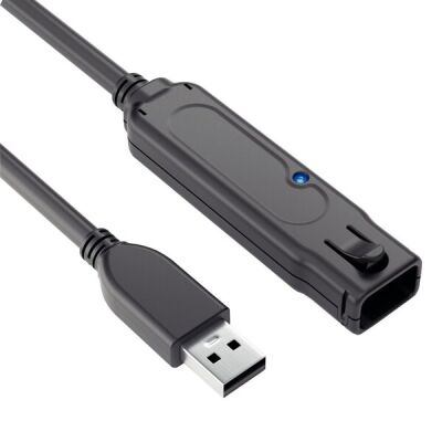 aktives USB-3.1 Verlängerungskabel, Generation 1, schwarz, 15 m, USB-A Stecker auf USB-A Buchse, verriegelbar