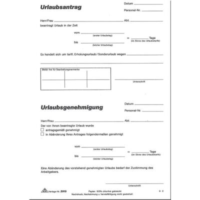 Urlaubsantragblock 50 Blatt schriftliches Gesuch für Tarif-