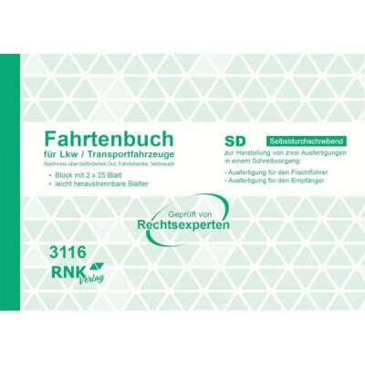 Fahrtenblock für Lkw,  A5 quer, 2 x 25 Blatt, selbstdurchschreibend