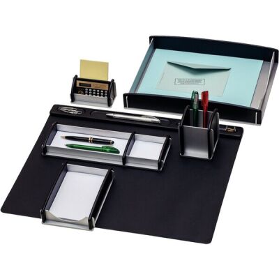 Elegantes Schreibtisch-Set 6-teilig Echtholz, Buche matt schwarz lackiert.