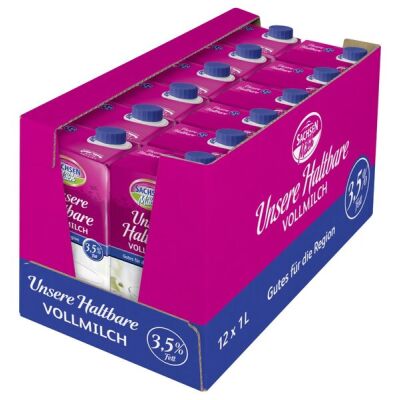 Sachsenmilch H-Vollmilch, 3,5 % Fett, 1 Liter, ultrahocherhitzt, homogenisiert, mit Schraubverschluss
