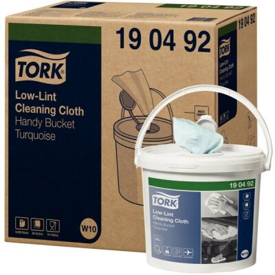 Reinigungstücher, fusselarm, 1-lagig, türkis, im Spendereimer, W10 System.