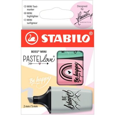 Textmarker Stabilo BOSS MINI, 2 - 5 mm, 3er Etui, Pastell sortiert, Farben: rosiges rouge, zartes türkis, seidengrau