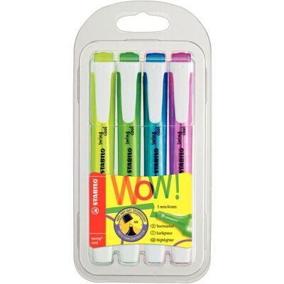 Textmarker STABILO swing cool 1-4mm, mit Clip, 4er-Etui