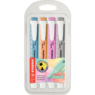 Textmarker STABILO swing cool, pastell, sortiert in den Farben seidengrau, frische fuchsie, himmlisches blau, sanftes orange