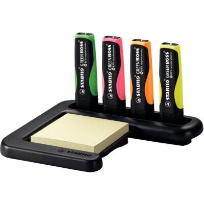 Textmarker Stabilo Green Boss® Tischset, 2 - 5 mm, nachfüllbar, 4er-Etui mit folgenden Farben gelb, grün, orange, pink, VE = 1 Etui = 4 Stifte