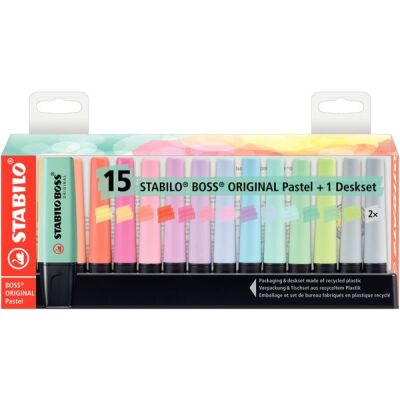 Textmarker Stabilo Boss Original 2-5mm Pastel 15er Tischset