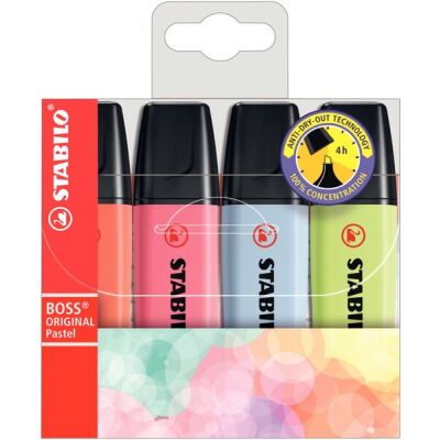 Textmarker STABILO BOSS ORIGINAL, pastell, 4-er Etui, sortiert