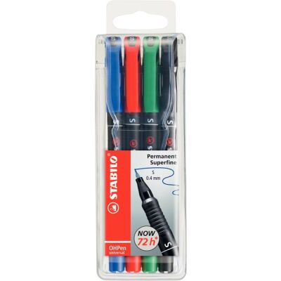 Folienstift STABILO OHPen, Strichstärke 0,4 mm, permanent, 4-er Etui, sortiert