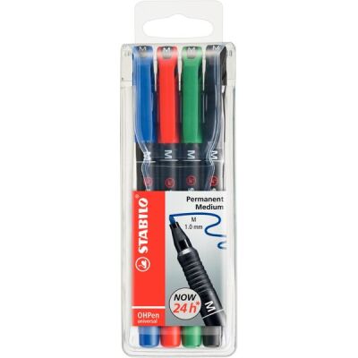 Folienstift STABILO OHPen, Strichstärke 1 mm, permanent, 4-er Etui, sortiert