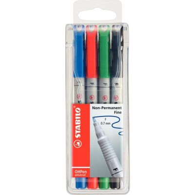 Folienstift STABILO OHPen, Strichstärke 0,7 mm, wasserlöslich, 4-er Etui, sortiert