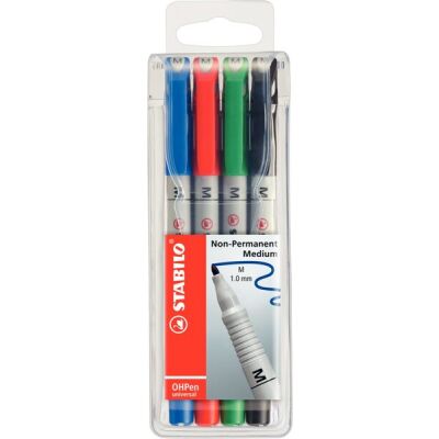 Folienstift STABILO OHPen, 1 mm, wasserlöslich, 4-er Etui, sortiert