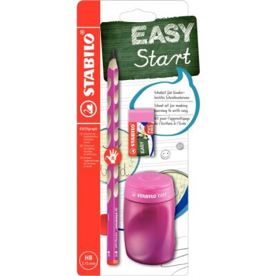EASYgraph Schul-Set, pink, Bleistift, Spitzer und Radier für Rechtshänder